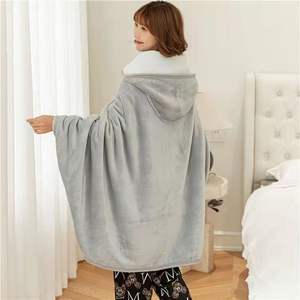 Dormitory Office Nap Air Conditioner Wearable Plaid Polyester Shawl Flannel <strong>Hoodie</strong> Blanket Soft Warm Winter Anti Dust Mite Study - Product Image 3