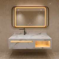 Ensemble de meubles de salle de bain blanc avec éclairage d'ambiance LED intégré, design monobloc, prix direct usine