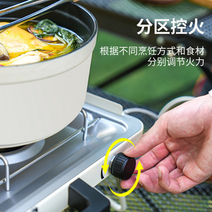 Réchaud à <span class=keywords><strong>gaz</strong></span> de <span class=keywords><strong>camping</strong></span> extérieur double brûleur pratique, nouveau style barbecue à cassette avec combustible butane, ustensiles inclus, choix de couleur - Product Image 4