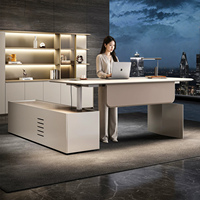Bureau debout électrique à double moteur, réglable en hauteur, de luxe, minimaliste, avec armoire latérale, mobilier haut de gamme pour jeunes professionnels