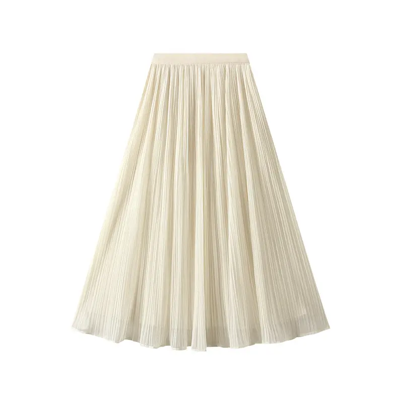 Women's double-sided skirt 2024 spring new Korean style high waist slimming mid-length mesh pleated skirt