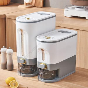 Distributeur de riz en gros pour comptoir avec distribution à une touche, seau à céréales anti-humidité, couvercle à pression et échelle de temps - Product Image 3