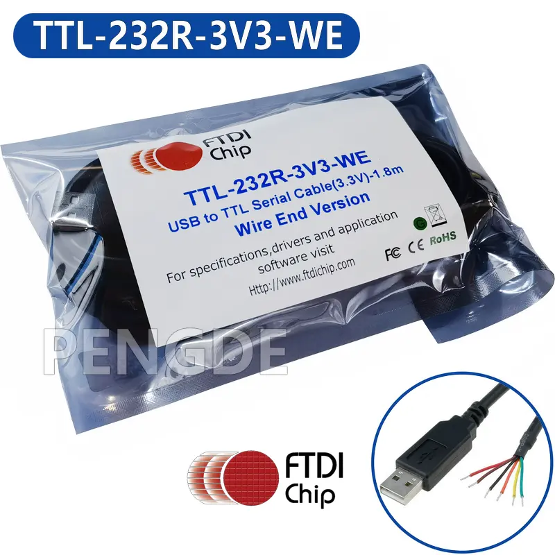 TTL-232R-3V3-WE FTDIchip Official Original Genuine USB to TTL Serial Adapter Cable w/ Embedded Controller 3.3V Wire Ended