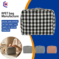 Pochette cosmétique en coton écologique à carreaux, imprimé gingham, sac de beauté, logo personnalisé, sac cadeau promotionnel, vente en gros