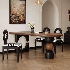 French Retro <b>Solid</b> <b>Wood</b> Oval Dining Table Black Antique Style Living Room Dining Table And <b>Desk</b> - Product Image 1
