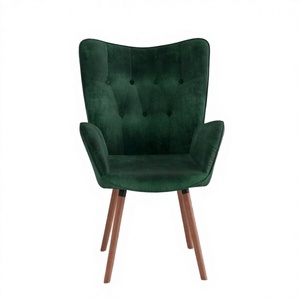 Modern Emerald Green Velvet Accent Chair with Solid Wood Legs Button Tufted Dining Chair Mid-Century Lounge <b>Seating</b> - Product Image 2