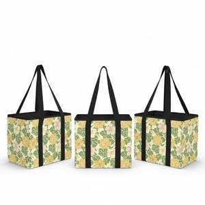 Loq Moq Tropical Flower Food Storage Box Nylon Foldable Reusable Custom Shopping Bags Grocery Tote with Double Handle - Product Image 1