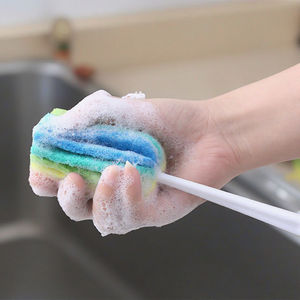 Éponge à récurer portable à long manche en plastique de couleur arc-en-ciel, hautement efficace, pour le nettoyage des biberons, des tasses et des casseroles - Product Image 5