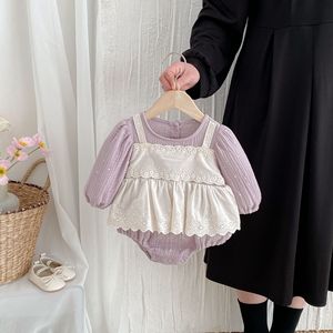 Combinaison décontractée en coton pour bébé fille, printemps, dentelle douce, patchwork, une pièce, respirante, <span class=keywords><strong>anti</strong></span>-<span class=keywords><strong>rides</strong></span>, pour bébé de cent jours, body - Product Image 3