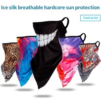 Cache-cou carré en soie glacée avec boucles d'oreilles, protection solaire en maille, pour cyclisme, pêche, activités de plein air, coupe-vent, unisexe, été