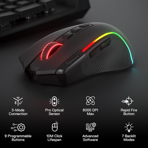 <span class=keywords><strong>Redragon</strong></span> M612 PRO Tri-Mode RGB Gaming Mouse 8000 DPI Ratón óptico 9 Botones programables 7 Ratón inalámbrico retroiluminado para juegos - Product Image 2