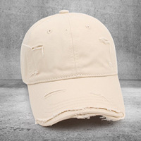 Gorra de Béisbol de 6 Paneles de Algodón con Agujeros Desgastados, Logotipo Personalizable, Corona Suave, Visera Curva, Diseño Bordado Moderno, Unisex
