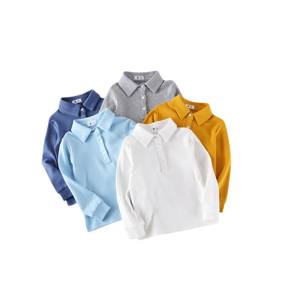 New Arrival Spring Autumn Organic Cotton Baby Girl Boy Polo Shirts Long Sleeve Solid Color Kids T-shirt