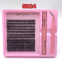 Yalee Handmade DIY Eyelash Extension Kit Bulu Mata Segmen Bahan Sintetis Hitam Alami 6 Baris Dasar Runcing Tipis Ringan