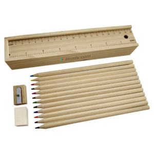 صندوق خشبي ترويجي يحتوي على 12 قلم تلوين CP005 مع مبراة وممحاة ومسطرة، هدية ترويجية، طقم أقلام تلوين متوفر في المخزون - Product Image 2