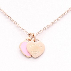 Fashionable New Stainless Steel Enamel pink Double Heart Necklace for Women Gold <b>Titanium</b> Steel Necklace - Product Image 6