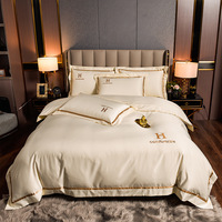 Parure de lit de luxe en satin brodé sur mesure, haute qualité 400TC, écologique, motif géométrique moderne, housse de couette et drap