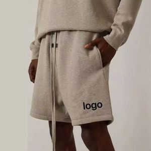 กางเกงขาสั้นลำลองผู้ชาย สไตล์ไฮสตรีท ทรงโอเวอร์ไซส์ ผ้าถักยืดได้ 100% ผ้าฝ้าย สีอ่อน สีเข้ม สีโอ๊ตมีล เอวกลาง ลายเรียบ - Product Image 1