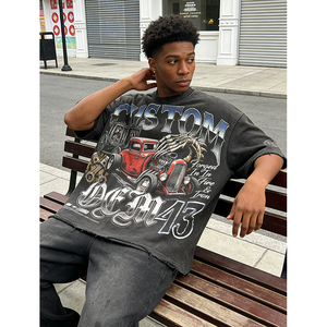 Camiseta de Hombre Estilo Streetwear, Oversize, Corte Cuadrado, 100% Algodón, con Impresión Digital Desgastada, Estilo Vintage, Personalizable OEM - Product Image 2
