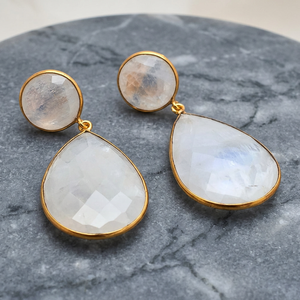 Pendientes Colgantes de Plata de Ley con Cuarzo Arcoíris Blanco, Bañados en Oro, con Engaste de Bisel, Piedra Preciosa, Unisex, de Moda, Venta al por Mayor - Product Image 3