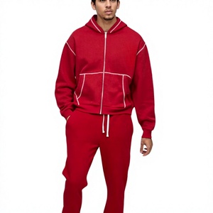<b>Red</b> Embroidered French Terry Fleece <b>Hoodie</b> for Men Comfortable Streetwear Style Custom Spring Winter Fashion - Product Image 1
