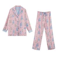Ensemble de pyjama en coton brossé tricoté, doux, respirant et luxueux, à manches longues, avec taille élastique, pour femmes, vêtements de nuit confortables pour l'hiver
