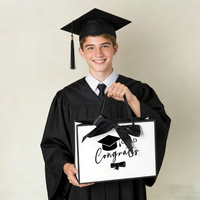 Sac en papier cadeau écologique avec logo personnalisé, Caja Regalo, souvenir de cérémonie de remise des diplômes, ruban en satin de luxe, emballage de fête, sac fourre-tout