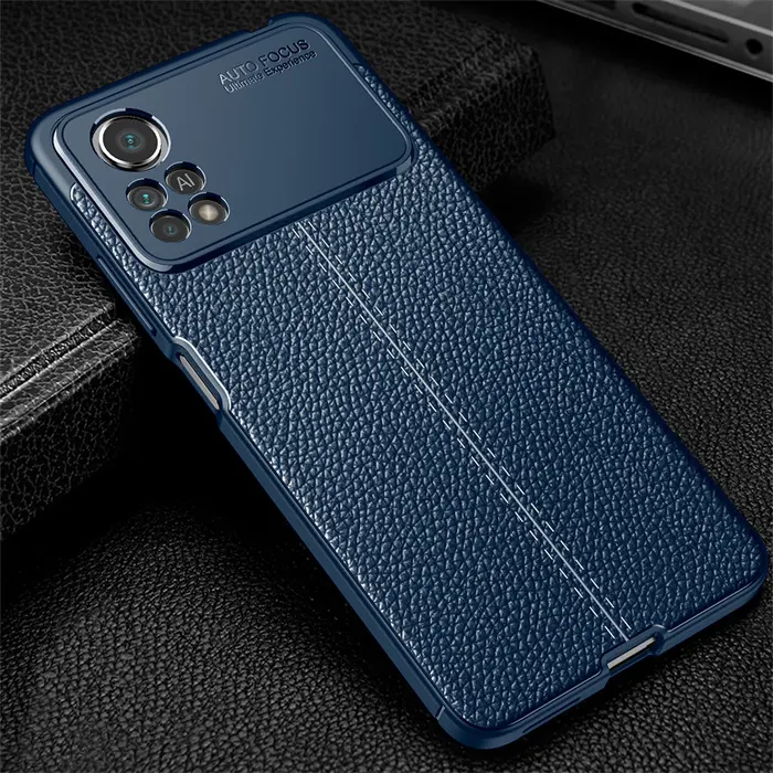 For Xiaomi POCO X4 Pro Popular Black and Dark Blue Soft TPU Leather Anti-shock Cell Phone Cover Case