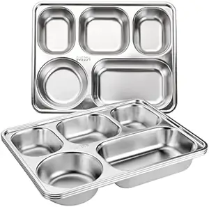 Wholesale Stainless steel 201/304 material 3/4/5 compartments divided fast food tray divided dinner plate with divider