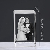 Cadre photo en cristal cube 2D/3D personnalisé, gravure au laser, logo personnalisé pour mariage, anniversaire, Noël, cadeaux
