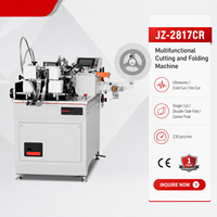 Machine à découper et à plier les rubans multifonctionnelle JZ-2817CR, 230 pièces/min, découpe à chaud et à froid par ultrasons, certifiée CE, pour étiquettes de vêtements