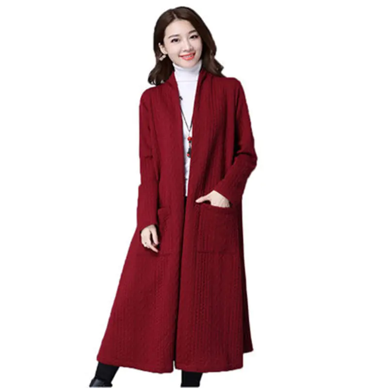 JACKETOWN Sweater Rajut Lengan Panjang Wanita, Mantel Kardigan Kardigan Tebal Merah Musim Dingin Perempuan
