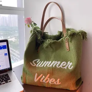 New design Personalized beach bag gift handbag women summer vibes Cotton Canvas tote Bag