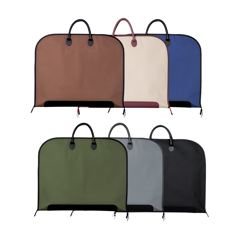 Luxury Customized Print LOGO 300D Oxford Brown Foldable Suit Garment Bag Clothes Cover With Leather Handle 60*100CM