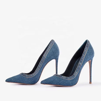 Escarpins élégants pour femmes de haute qualité, à bout pointu, en PU, bleu denim, à enfiler, style slingback