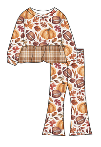 ชุดเซ็ต 2 ชิ้น สำหรับเด็กผู้หญิง ลายพิมพ์ตามสั่ง กางเกงขาบาน แขนยาวทรงเปปลัมและขากระดิ่ง สวมใส่สบาย เหมาะสำหรับใส่ในชีวิตประจำวัน - Product Image 5