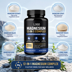 Capsules de magnésium OEM/ODM, complément minéral 12-en-1, complexes de magnésium riches, améliore l'immunité, usage adulte, 1-2 par jour, personnalisable - Product Image 3