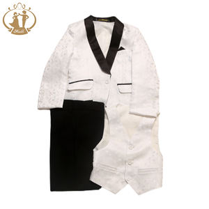Schal Revers Jacquard Satin Jungen Formale Blazer Für Mann Weste Hosen 3 Stück Kleinkind Jungen Set Smoking Prom Baby Anzug Set - Product Image 3