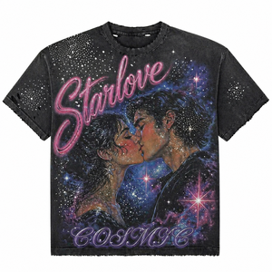 T-shirt Boxy Homme en Coton Lourd 300 GSM Effet Délavé Acide Coupe Oversize Courte avec Motif Strass Marque Privée - Product Image 1