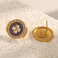 Ensemble de bijoux élégant Dreamidea en acier inoxydable plaqué or avec émail violet et motif trèfle, collier, bague et boucles d'oreilles pour les fêtes