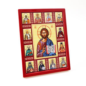 Icona Ortodossa di Gesù Decorazione Artistica in Resina 3D Squisita Manifattura con Santi Multipli Circostanti Sacro Solenne Oggetto Religioso - Product Image 2