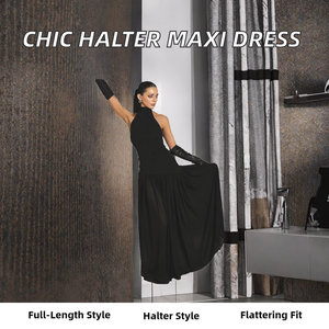 Vestido largo sexy y elegante para mujer, con cuello halter, sin espalda, tejido, ajustado, con diseño de empalmes, para primavera, informal, para fiestas de verano, para discoteca - Product Image 2