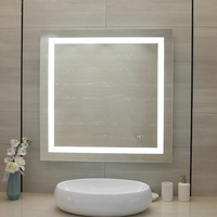 Meja rias tanpa bingkai Modern LED, cermin rias persegi panjang bercahaya, cermin dinding bergelombang, Salon IP44 pintar, layar sentuh antikabut