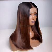 Perruque Bob Court Châtain Ombré 1B/Châtain Racines Foncées Double Drawn Lisse Os Lace Front HD Cheveux Humains Bruts Vietnamiens