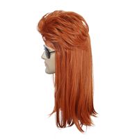 Perruque longue bouclée orange style Mullet pour adulte, années 70/80, Disco Rock, en fibres synthétiques douces, respirantes et résistantes à la chaleur, pour déguisement