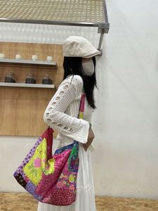 Colorful Ethnic <b>Canvas</b> Cotton Shopping Tote Bag Calico Large Capacity Retro Floral Shoulder Bag <b>Handbag</b> for Travel - Product Image 5