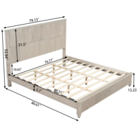 Lit plateforme King Size beige en bois naturel avec tête de lit élégante et haute, pour chambre à coucher, aucun sommier tapissier nécessaire