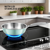 Poêle à frire durable en acier inoxydable 304, antiadhésive, sans revêtement, compatible induction, capacité 3-4L, usage domestique