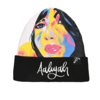 Bonnet en acrylique tricoté chaud d'hiver avec logo personnalisé, motif abstrait de visage, style hip-hop streetwear, portrait de chanteur brodé sur le revers