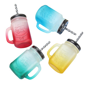 Nhà Sản Xuất 16Oz Đầy Màu Sắc Rỗng Uống Ice Cold Uống Glass Mason Jar Với Nắp Xử Lý - Product Image 1
